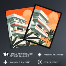 "Artery8 Tropical Apartment at Sunset Palm Trees Modern Wall Art Print in Orange - Size: W12"" x H16""" - thumbnail 2