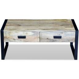 Berkfield Home Stunning Coffee Table with 2 Drawers Solid Mango Wood 100x60x40 cm in Brown - Size: 100 x 60 x 40 cm - thumbnail 6