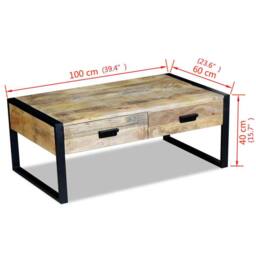 Berkfield Home Stunning Coffee Table with 2 Drawers Solid Mango Wood 100x60x40 cm in Brown - Size: 100 x 60 x 40 cm - thumbnail 8