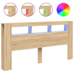 Berkfield Home LED Headboard Sonoma Oak 200 cm Engineered Wood in Brown - thumbnail 2