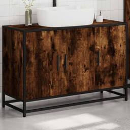 Berkfield Home Elegant Bathroom Sink Cabinet Smoked Oak 90x33x60 cm Engineered Wood in Brown - Size: 90 x 33 x 60 cm - thumbnail 4
