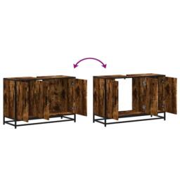 Berkfield Home Elegant Bathroom Sink Cabinet Smoked Oak 90x33x60 cm Engineered Wood in Brown - Size: 90 x 33 x 60 cm - thumbnail 9