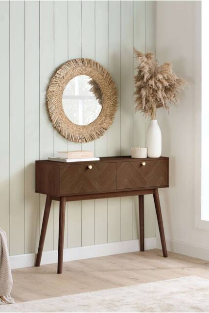 Birlea Herringford Console Table Hall Dressing Table Walnut Parquet Design in Brown - image 1