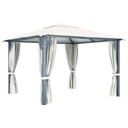 Berkfield Home Gazebo with Curtain 300x300 cm Cream Aluminium - thumbnail 4