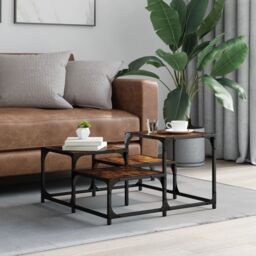 Berkfield Home Coffee Table Smoked Oak 68x68x40 cm Engineered Wood in Brown - Size: 68 x 68 x 40 cm - thumbnail 3