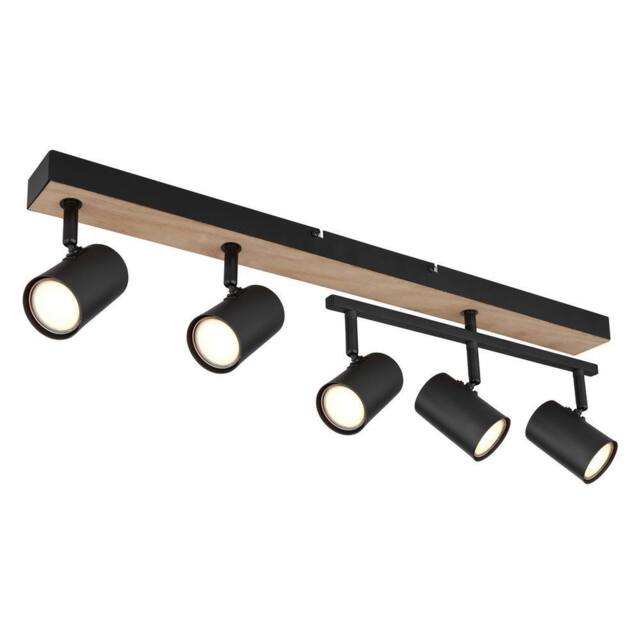 Netlighting Robby Ceiling Spotlight Bar Matt Black Wood Effect 5x GU10 - image 1