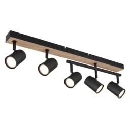 Netlighting Robby Ceiling Spotlight Bar Matt Black Wood Effect 5x GU10 - thumbnail 1