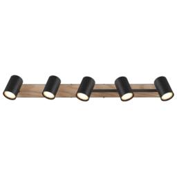 Netlighting Robby Ceiling Spotlight Bar Matt Black Wood Effect 5x GU10 - thumbnail 4