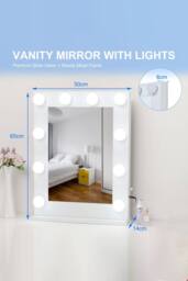 Living and Home Vanity Mirror with Lights, 3 Lighting Modes, Touch Screen Contro, Cosmetic Mirror For Bedroom in White - thumbnail 3