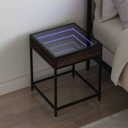 Berkfield Home Decorative Bedside Table with Infinity LED Brown Oak 40x40x51 cm - Size: 40 x 40 x 51 cm - thumbnail 2