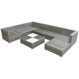 Berkfield Home 8 Piece Garden Lounge Set with Cushions Poly Rattan Grey - thumbnail 3