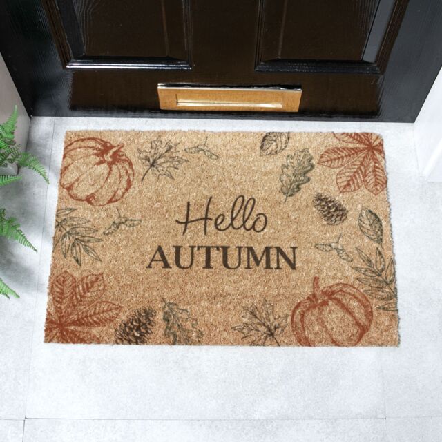 Artsy Mats Hello Autumn Coir Doormat (60 x 40cm) in Brown - Size: 40 x 60 cm - image 1