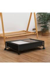 Living and Home Under Bed Steel Storage Organizer Basket Clothes Box with Wheels in Black - thumbnail 1