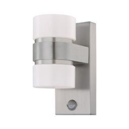 Loops IP44 Outdoor Wall Light & PIR Sensor Stainless Steel & Silver 6W Built in LED in Metallics