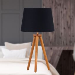 First Choice Lighting Set of 2 Dark Oak Table Lamp or Bedside Lights with Black Shades in Brown - thumbnail 4