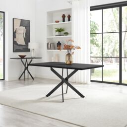 FurnitureboxUK Leonardo Black Top Dining Table & 6 Halley Fabric Chairs in Dark Grey - thumbnail 4