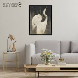 "Artery8 Two Egrets in the Snow Framed Canvas Wall Art Print van Hoytema in Grey - Size: W12"" x H16""" - thumbnail 3