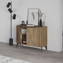 Decortie 2 Doors Sideboard 'Gora' 4 Metal Legs, Chipboard Handle Storage Unit 110cm in Dark Brown - Size: 2 Pack - thumbnail 4