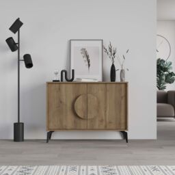 Decortie 2 Doors Sideboard 'Gora' 4 Metal Legs, Chipboard Handle Storage Unit 110cm in Dark Brown - Size: 2 Pack - thumbnail 5