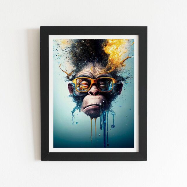 "Warren Reed - Designer Monkey With Glasses Splashart Framed Art Print in Black - Size: W24"" x H36""" - image 1