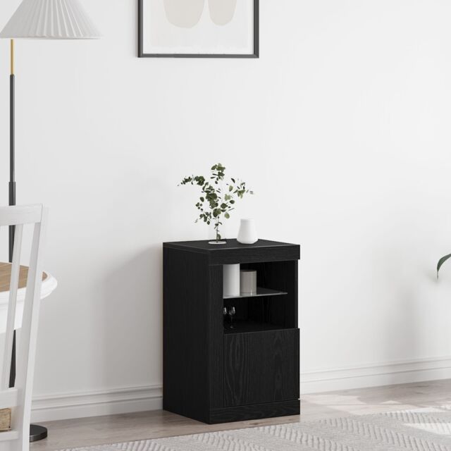 Berkfield Home Sideboard with LED Lights Black Oak 41x37x67 cm - Size: 41 x 37 x 67 cm - image 1