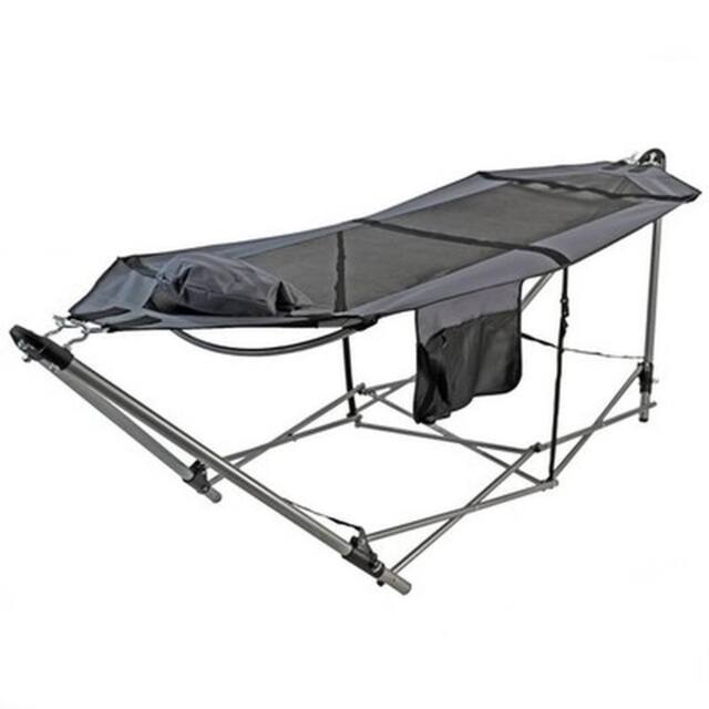 NESTLUNE Hammock with Metal Frame Stand Garden Camping in Grey - Size: 100 cm x 15 cm - image 1
