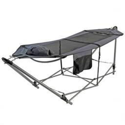 NESTLUNE Hammock with Metal Frame Stand Garden Camping in Grey - Size: 100 cm x 15 cm - thumbnail 1