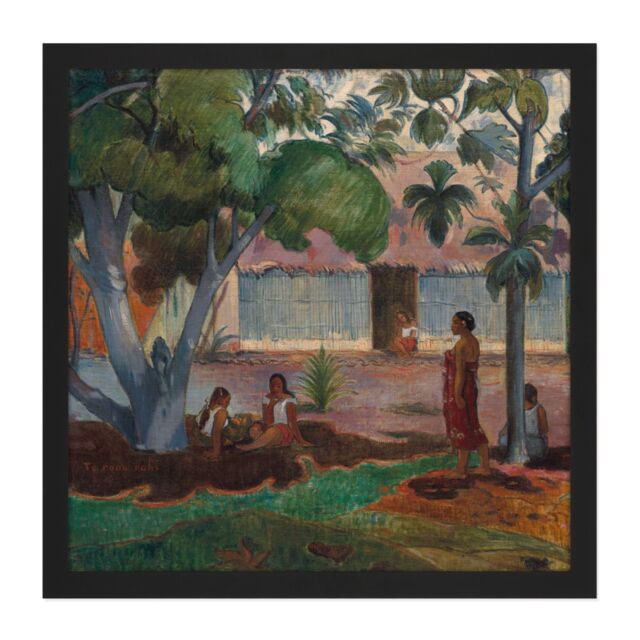 "Artery8 Wall Art Print Gauguin The Large Tree Tahiti Painting Square Framed Picture 16X16 Inch in Black - Size: W16"" x H16""" - image 1