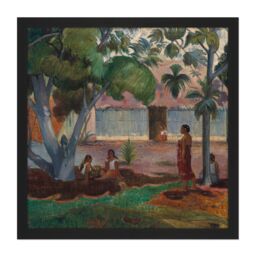 "Artery8 Wall Art Print Gauguin The Large Tree Tahiti Painting Square Framed Picture 16X16 Inch in Black - Size: W16"" x H16""" - thumbnail 1
