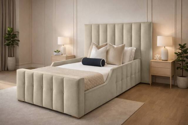 PARADISE BEDS LTD Single Wooden Upholstered Kids Bed Frame With Headboard in Cream - image 1