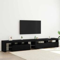 Berkfield Home TV Cabinets 3 pcs with LED Lights Black Oak Engineered Wood - thumbnail 2