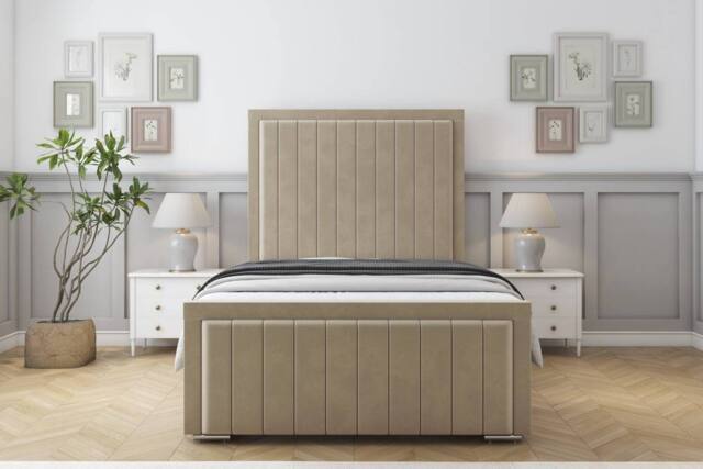 "Sloomy Richmond Coniston Frame-Mattress - 50"" Upholstered Headboard in Cream - Size: Super King" - image 1