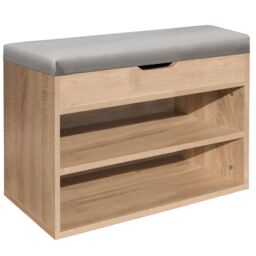 Gr8 Home Wooden Ottoman Shoes Storage Rack Bench Padded Grey Seat