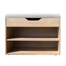 Gr8 Home Wooden Ottoman Shoes Storage Rack Bench Padded Grey Seat - thumbnail 2
