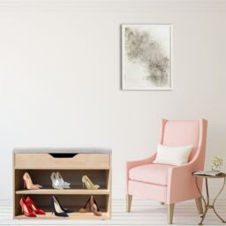 Gr8 Home Wooden Ottoman Shoes Storage Rack Bench Padded Grey Seat - thumbnail 3