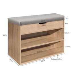 Gr8 Home Wooden Ottoman Shoes Storage Rack Bench Padded Grey Seat - thumbnail 5