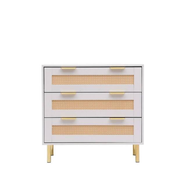 Havendro Rattan Chest of Drawers, 3 Drawers, Gold Legs & Handle in White - image 1