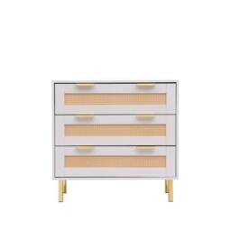 Havendro Rattan Chest of Drawers, 3 Drawers, Gold Legs & Handle in White - thumbnail 1