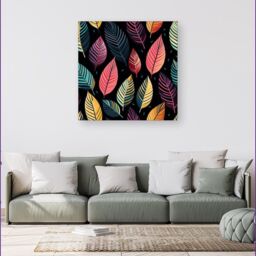 "Warren Reed - Designer Colourful Leaves Pattern Canvas in Pink - Size: W16"" x H16""" - thumbnail 4