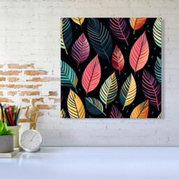"Warren Reed - Designer Colourful Leaves Pattern Canvas in Pink - Size: W16"" x H16""" - thumbnail 2