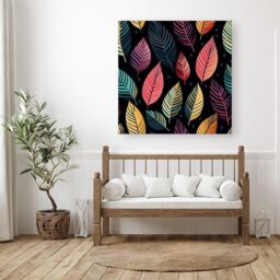 "Warren Reed - Designer Colourful Leaves Pattern Canvas in Pink - Size: W16"" x H16""" - thumbnail 3