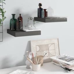 Berkfield Home Floating Wall Shelves 2 pcs High Gloss Grey 23x23.5x3.8 cm MDF - thumbnail 2