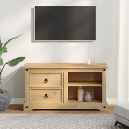 Berkfield Home TV Cabinet Corona 100x40x52 cm Solid Wood Pine in Brown - Size: 100 x 40 x 52 cm - thumbnail 3