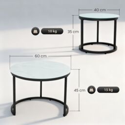 HOMCOM Glass Coffee Table Set of 2, Round Nest of Tables, White - thumbnail 3