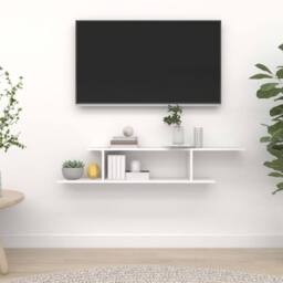 Berkfield Home Modern Wall-Mounted TV Shelf White 125x18x23 cm Engineered Wood - Size: 125 x 18 x 23 cm - thumbnail 2