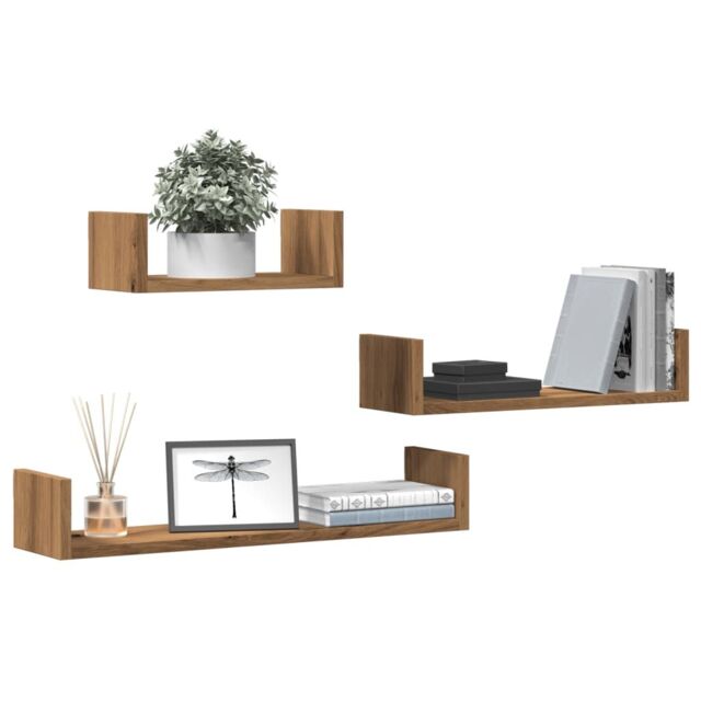 Berkfield Home Wall Shelves 3 pcs Artisan Oak Engineered Wood in Brown - image 1