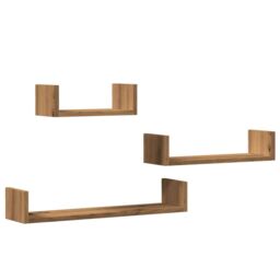 Berkfield Home Wall Shelves 3 pcs Artisan Oak Engineered Wood in Brown - thumbnail 2