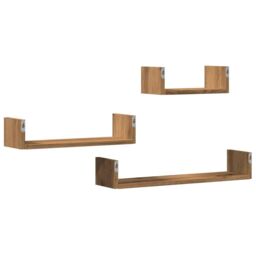 Berkfield Home Wall Shelves 3 pcs Artisan Oak Engineered Wood in Brown - thumbnail 6