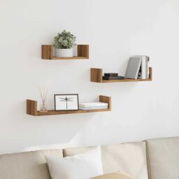 Berkfield Home Wall Shelves 3 pcs Artisan Oak Engineered Wood in Brown - thumbnail 3
