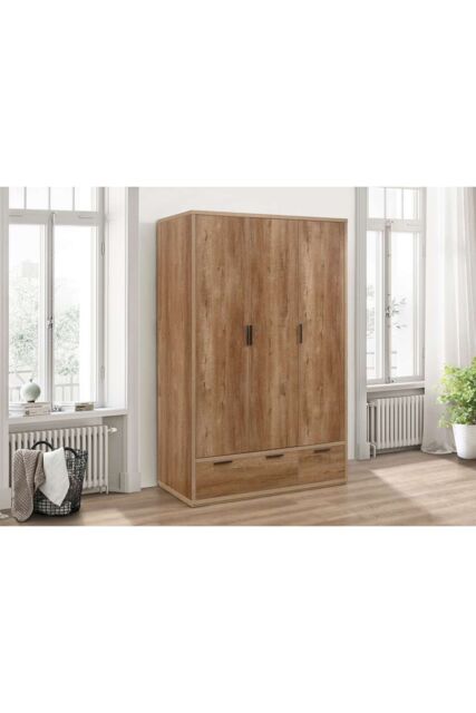 Birlea Stockwell 3 Door 2 Drawer Wardrobe Rustic Oak in Brown - image 1